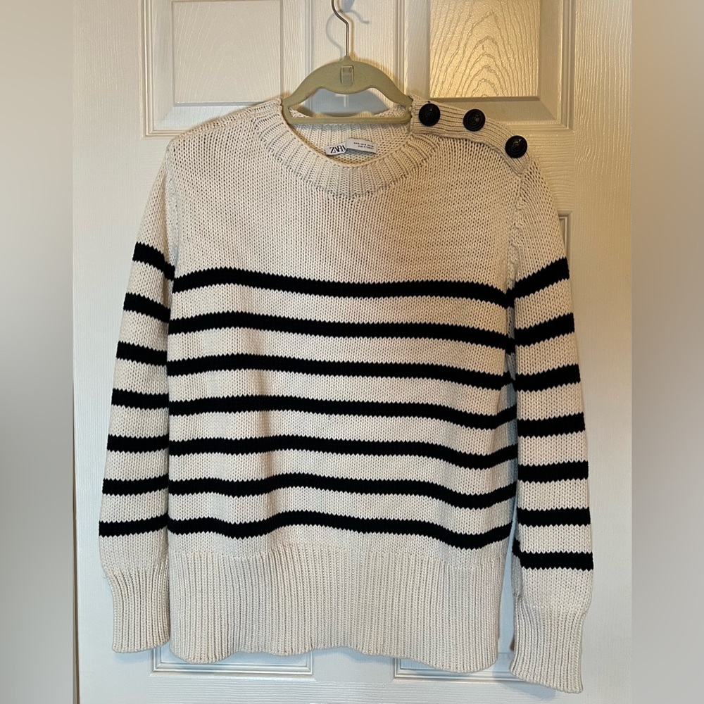Zara Oversized Blue & Cream Striped Sweater, Size S